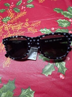 Yves Saint Laurent Black Floral Frame Sunglasses with Brown Lenses